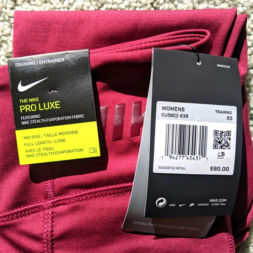 Nike Pro Stealth Luxe Maroon leggings size XS